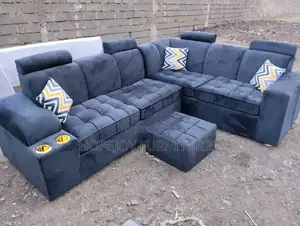 Dark Grey L Sofa Set