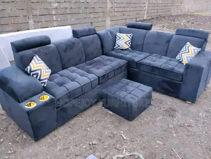 Dark Grey L Sofa Set