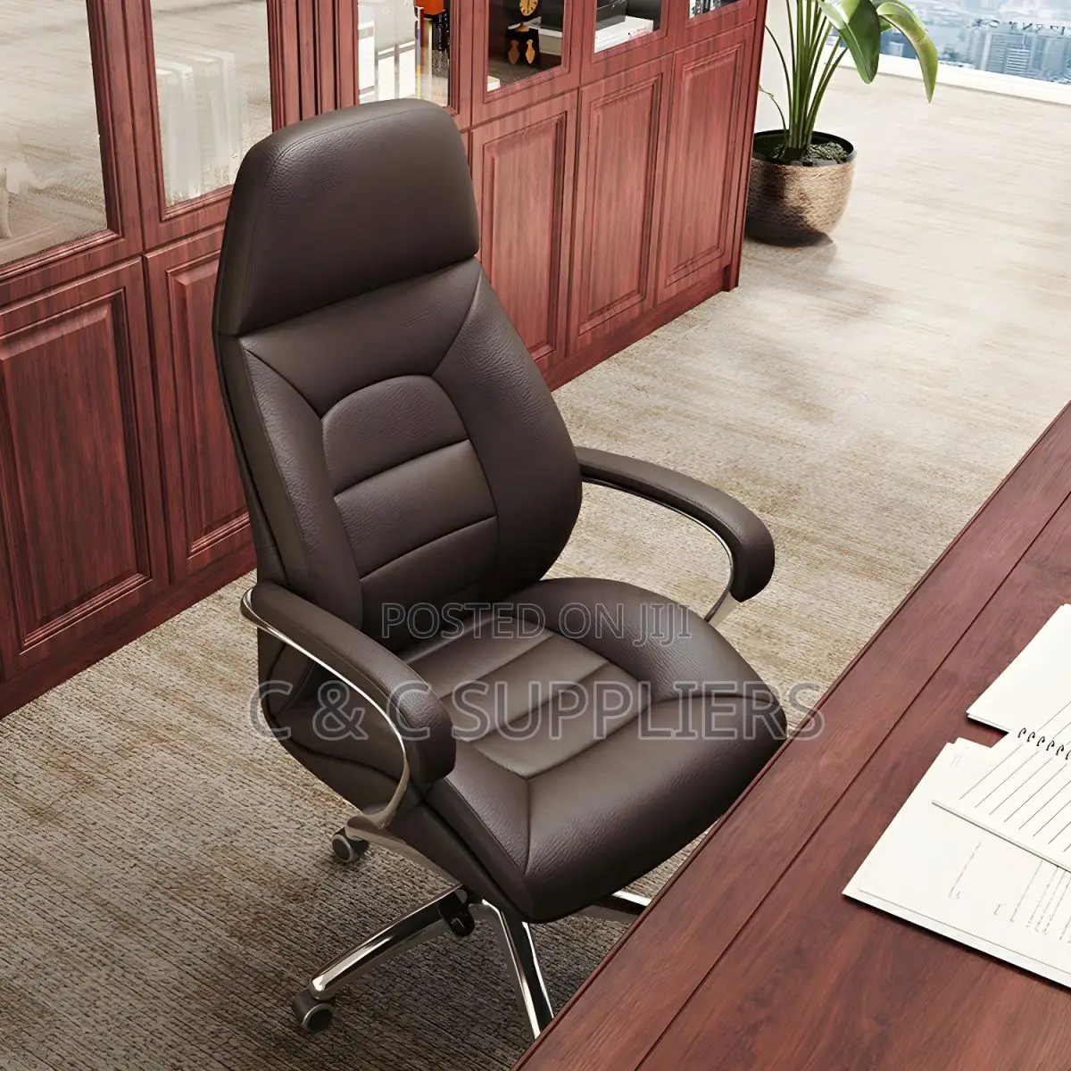 Elegant Silver Executive Chair With Lumbar Support Casters Included