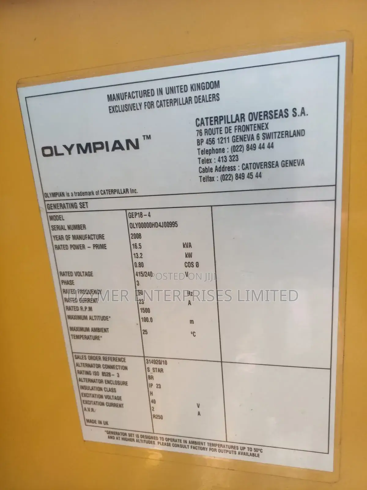 Generator 16.5 Kva 415/240v 3 Phase