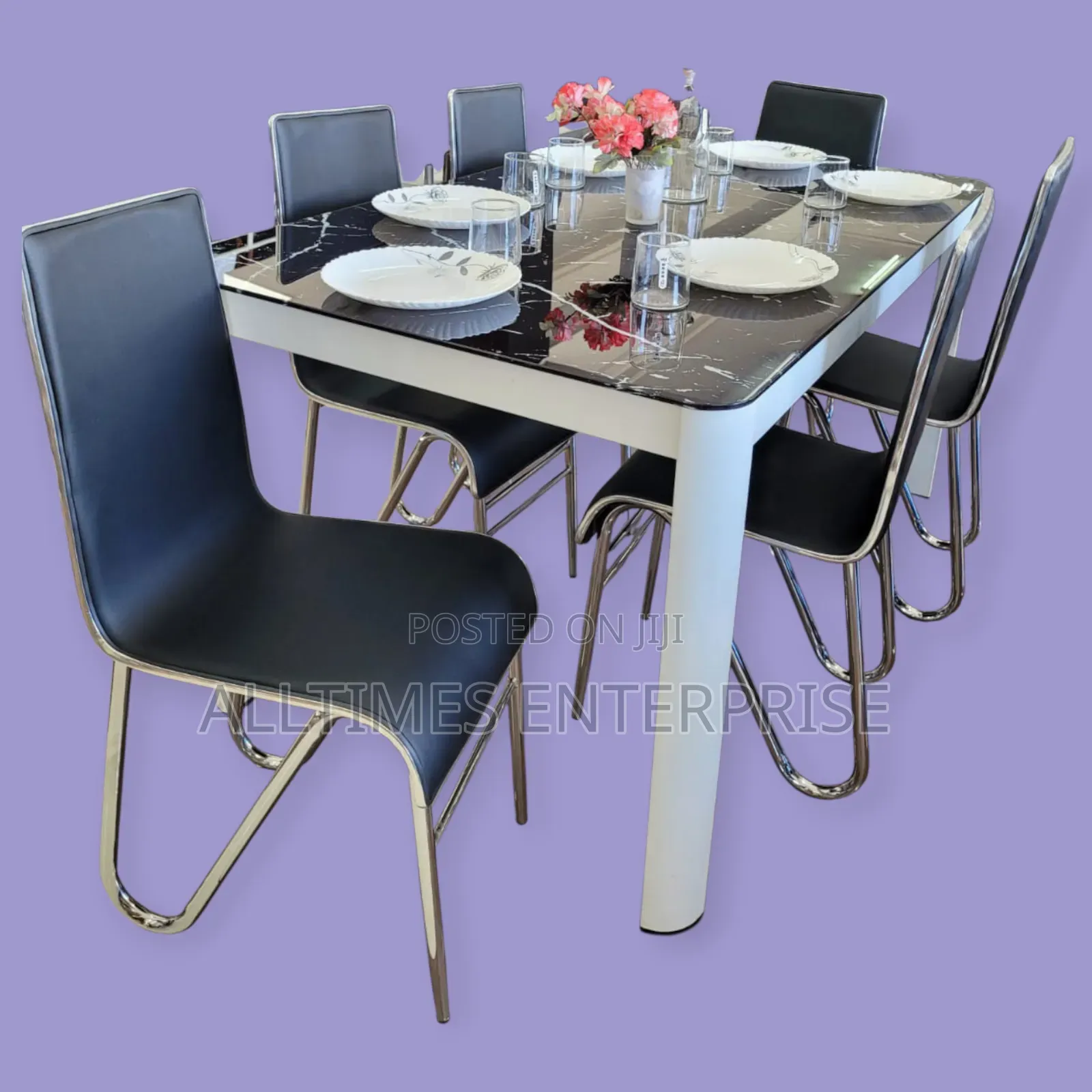 Executive Marble Glass Top Six Sitter Dinning Table