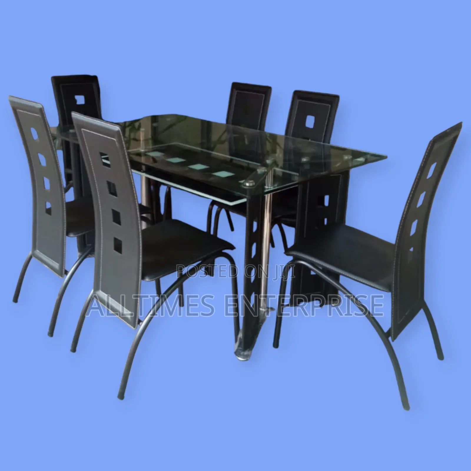 Executive 6 Sitter Glass Dinning Table With Leather Seat