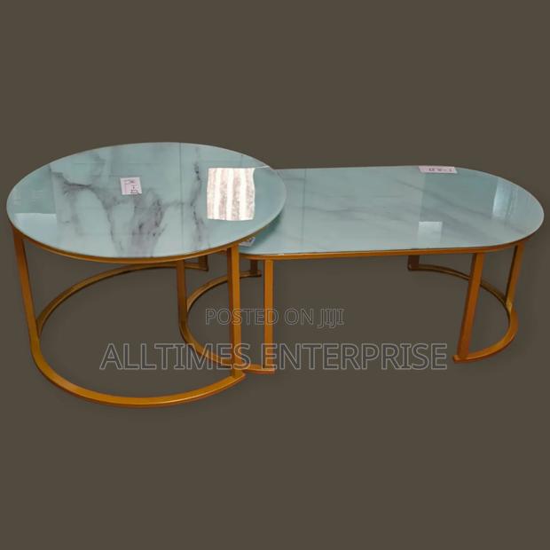 2 in 1 Marble Nesting Coffee Table (Glass Effect) White