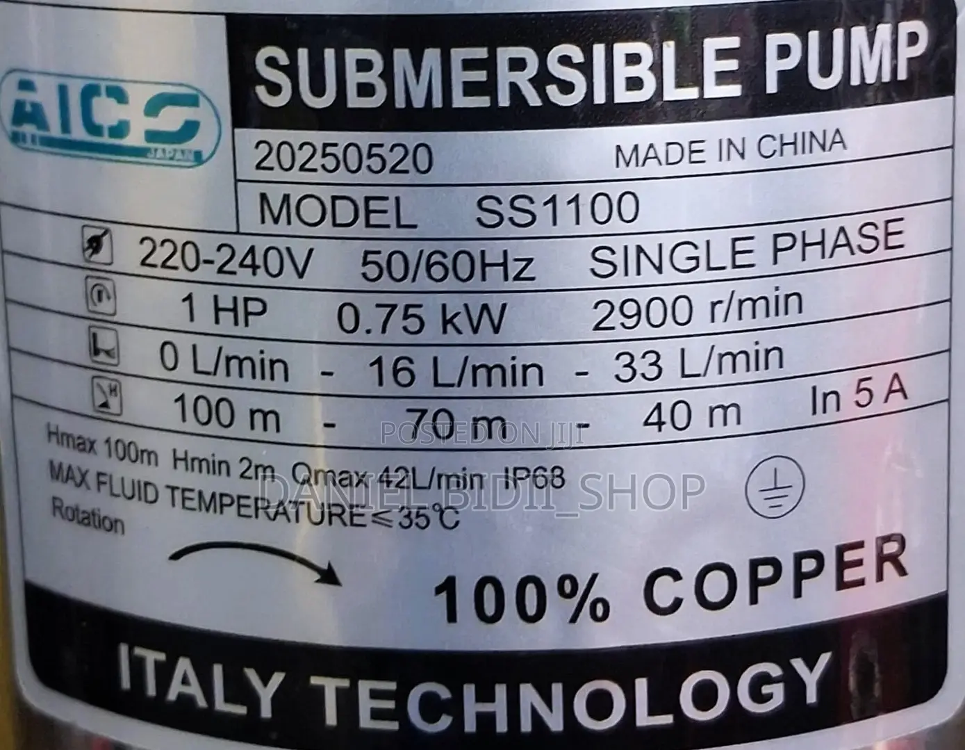 Ss1100 Aico Japan Deep Well Submersible Pump 1hp Head 100m 1"Outlet