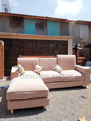 Beige L-Shaped Sectional Sofa With Chaise Decorative Pillows