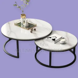 Modern Luxury 2in1 Pure Marble Nesting Tables With Black Stand