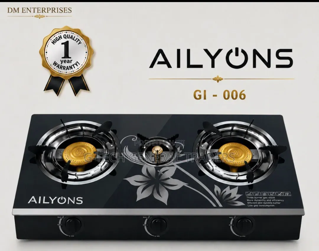 Ailyons 3burner Tampered Glass Auto Ignition Gas Cooker