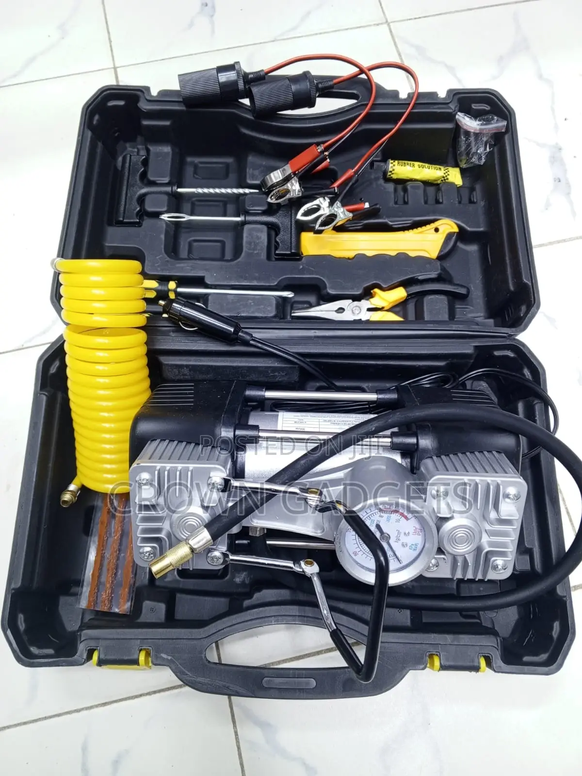 12v Portable Tire Inflator Dual Cylinder Air Compressor Kit