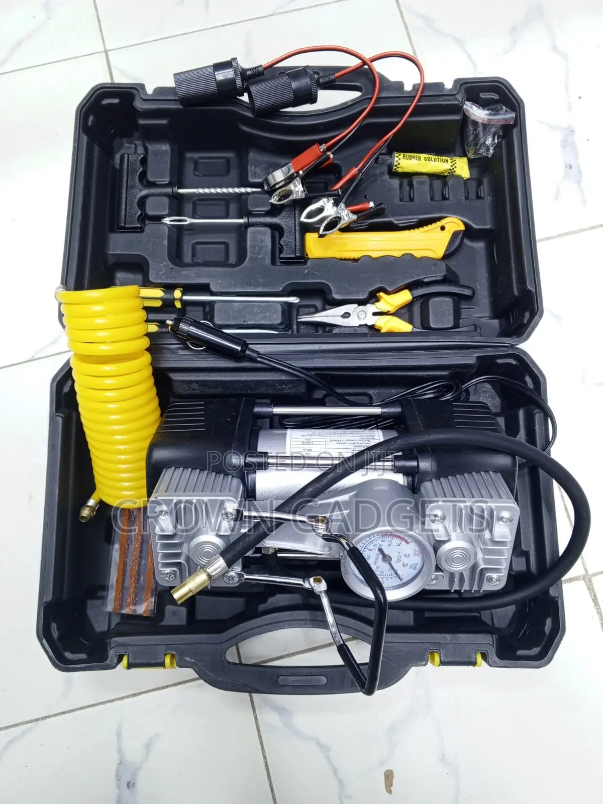 12v Portable Tire Inflator Dual Cylinder Air Compressor Kit