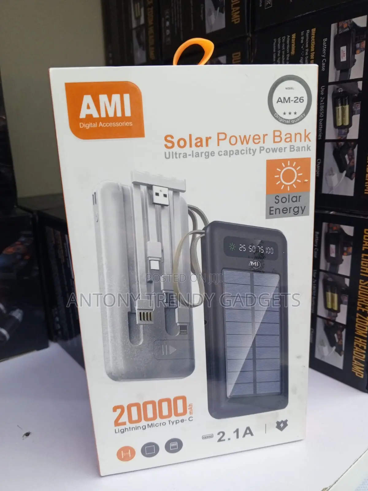Ami Am-26 Portable Solar Charger Type-C Lightning Input