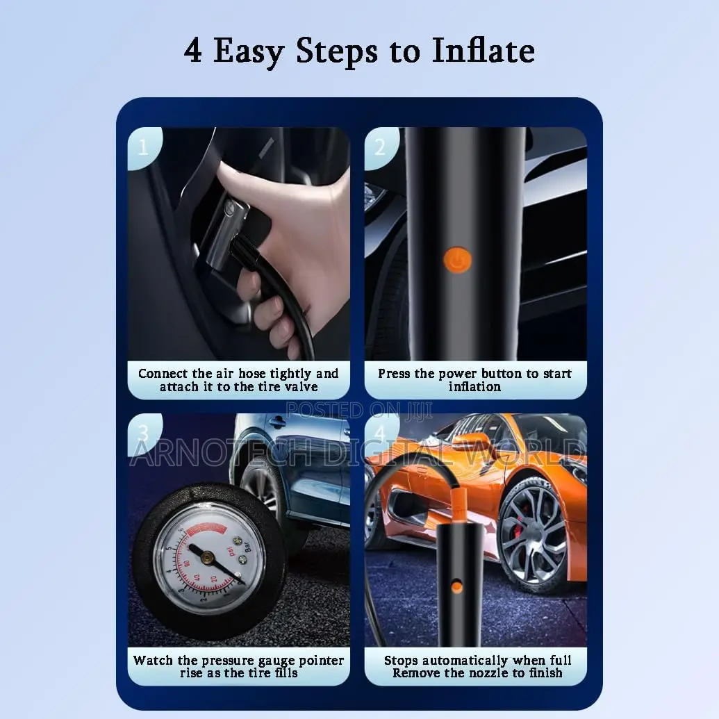Tire Inflator With Digital Gauge for Cars, Motos, Bikes, and Balls
