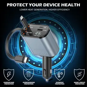 120w Universal Retractable Car Charging Adapter With Cable