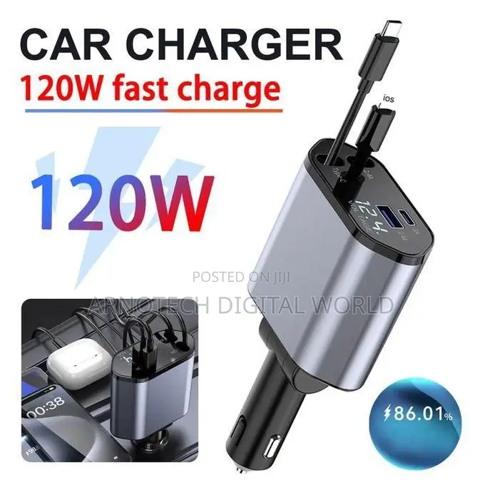 120w Universal Retractable Car Charging Adapter With Cable