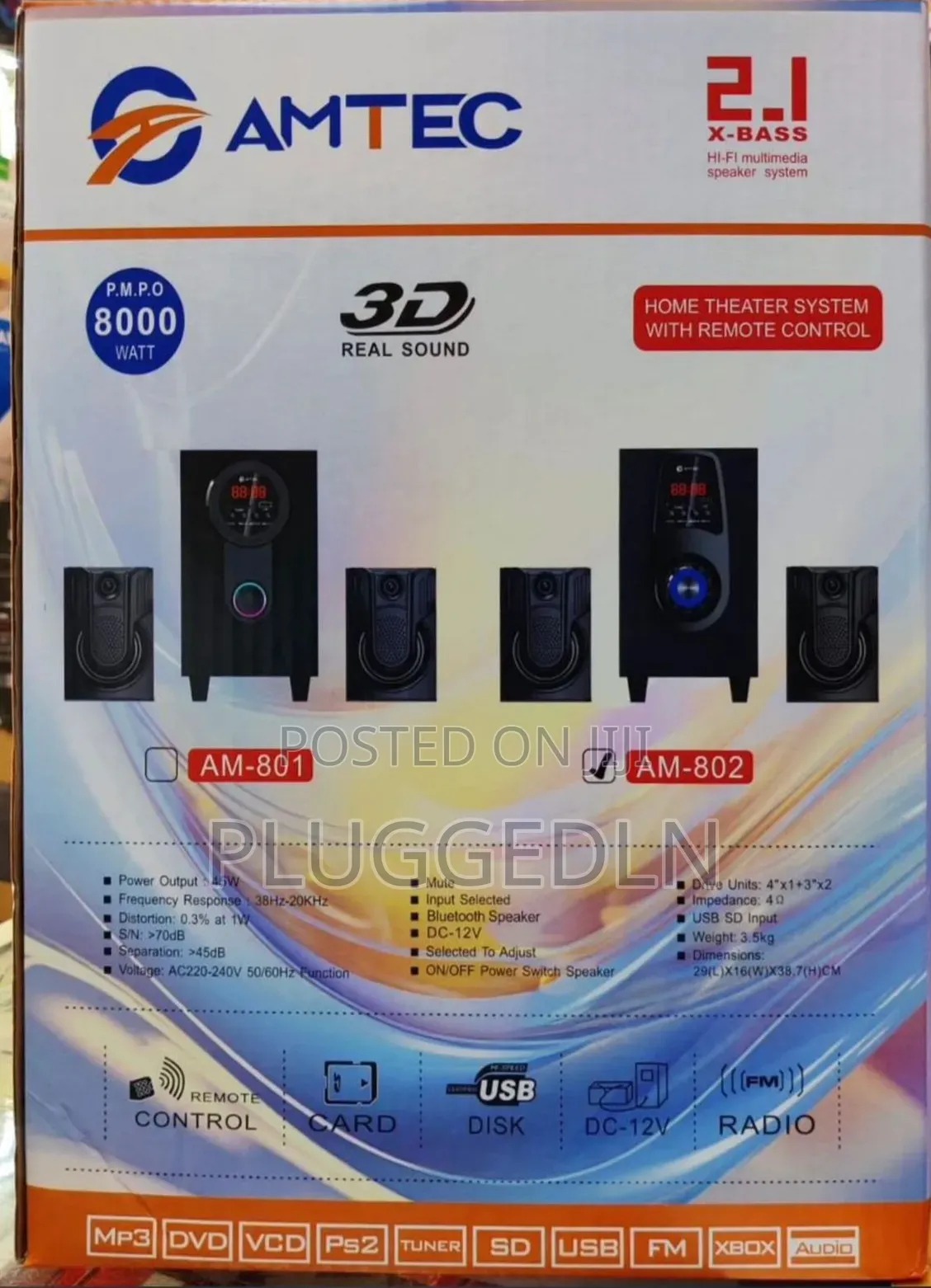 Amtec Am-802 2.1 Channel Multimedia Speaker System.