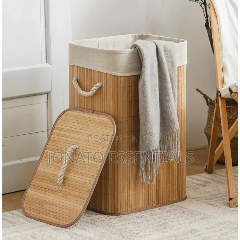 Bamboo Laundry Basket With Lid Removable Liner Clothes Organizer