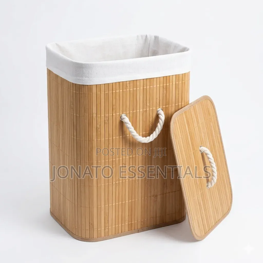 Bamboo Laundry Basket With Lid Removable Liner Clothes Organizer