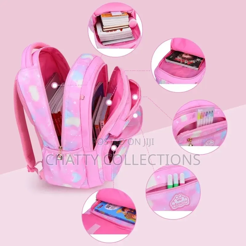 Pink Quality Girls School Bags With Multiple Pockets