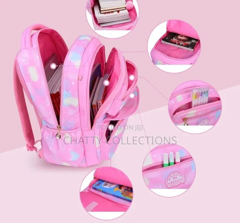 Pink Quality Girls School Bags With Multiple Pockets
