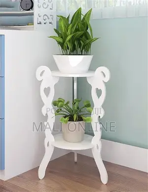 White Decor Side Table 2 Tier 3 Leg Round 57cm Plant Stand for Living