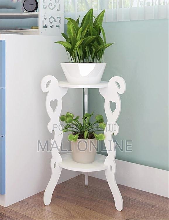 White Decor Side Table 2 Tier 3 Leg Round 57cm Plant Stand for Living
