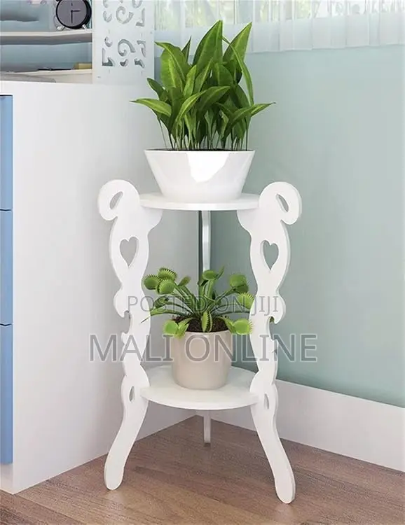 White Decor Side Table 2 Tier 3 Leg Round 57cm Plant Stand for Living