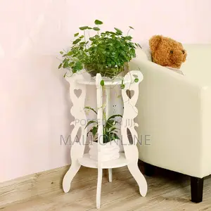 White Decor Side Table 2 Tier 3 Leg Round 57cm Plant Stand for Living