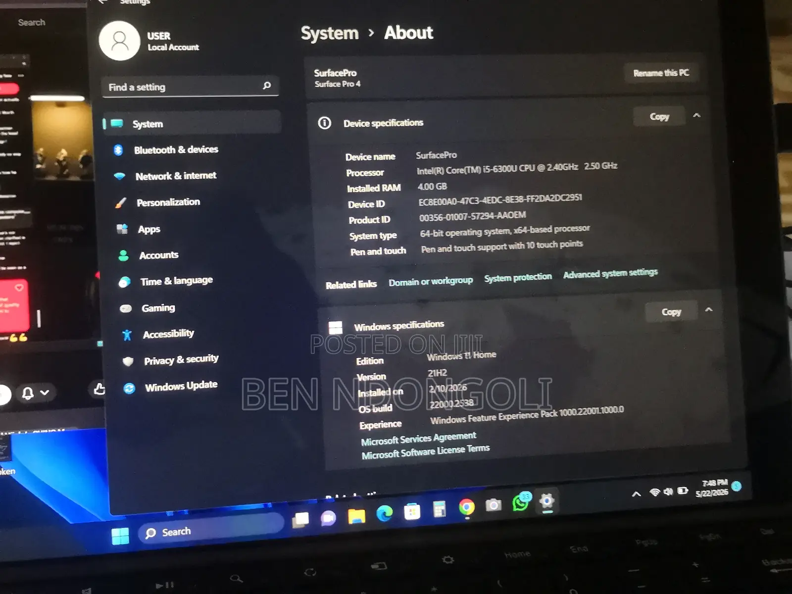 Laptop Microsoft Surface Pro 4 4GB Intel Core i5 SSD 128GB