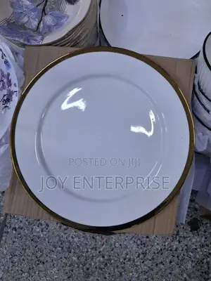 11 Inch Ceramic Round Dinner Plate With Gold Ring