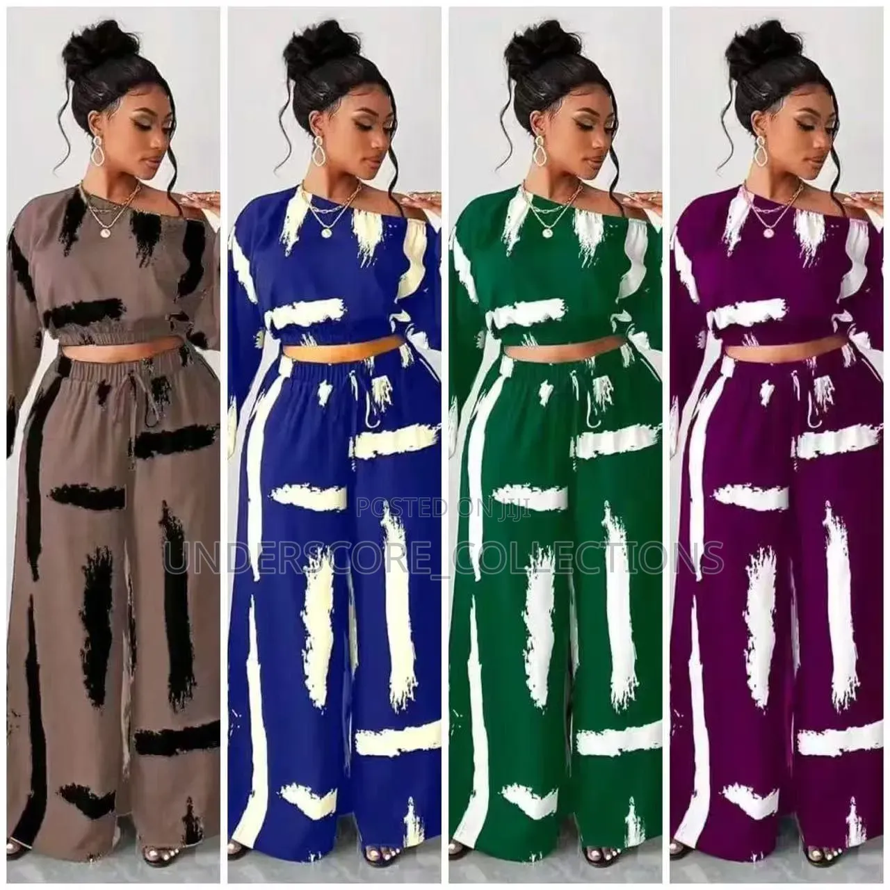Printed Crop Top Two Piece Set