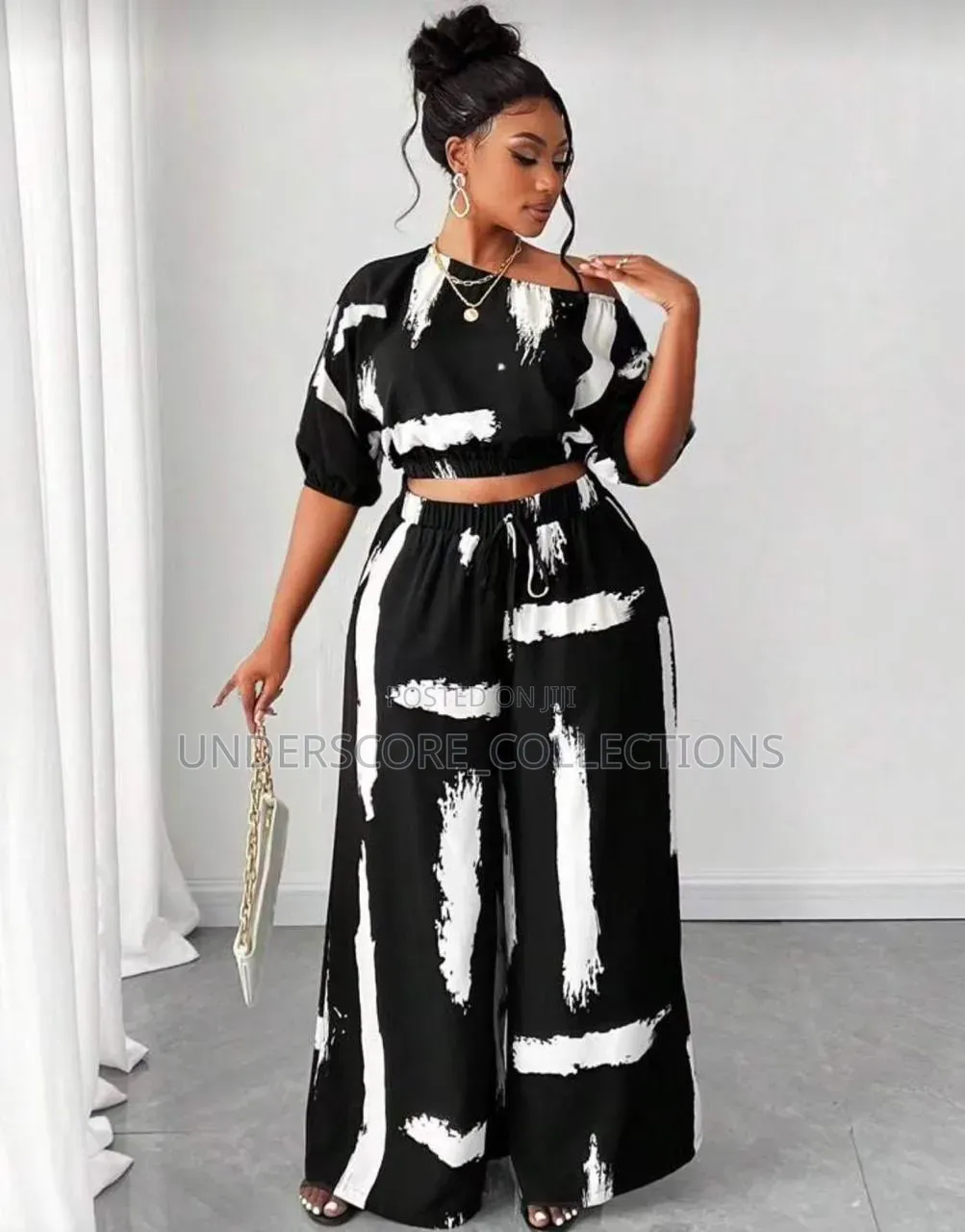 Printed Crop Top Two Piece Set