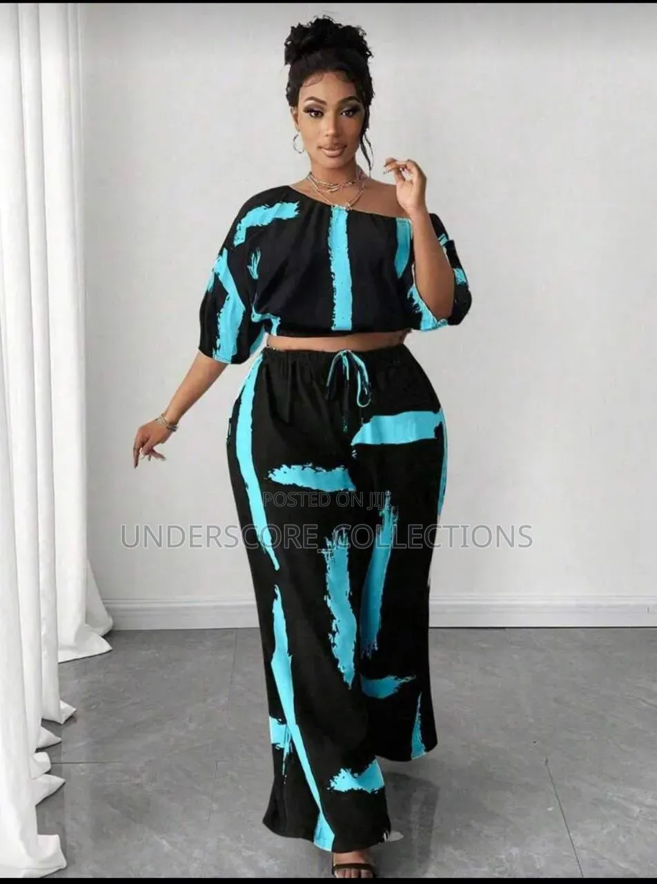 Printed Crop Top Two Piece Set