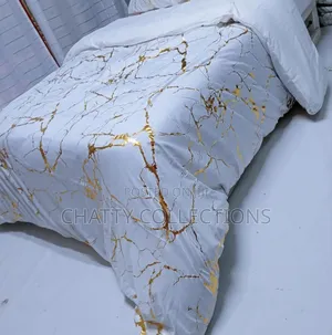 6 by 7 Luxury White Gold Marble Texture Foil Style Duvet Cover Set