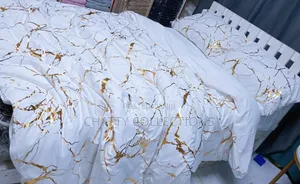 6 by 7 Luxury White Gold Marble Texture Foil Style Duvet Cover Set