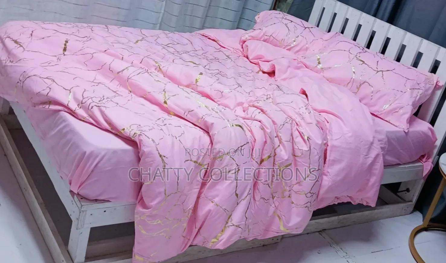 6 by 7 Luxury Pink Gold Marble Texture Foil Style Duvet Cover Set