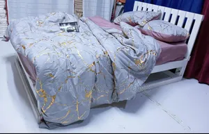 6 by 7 Luxury Gray Gold Marble Texture Foil Style Duvet Cover Set