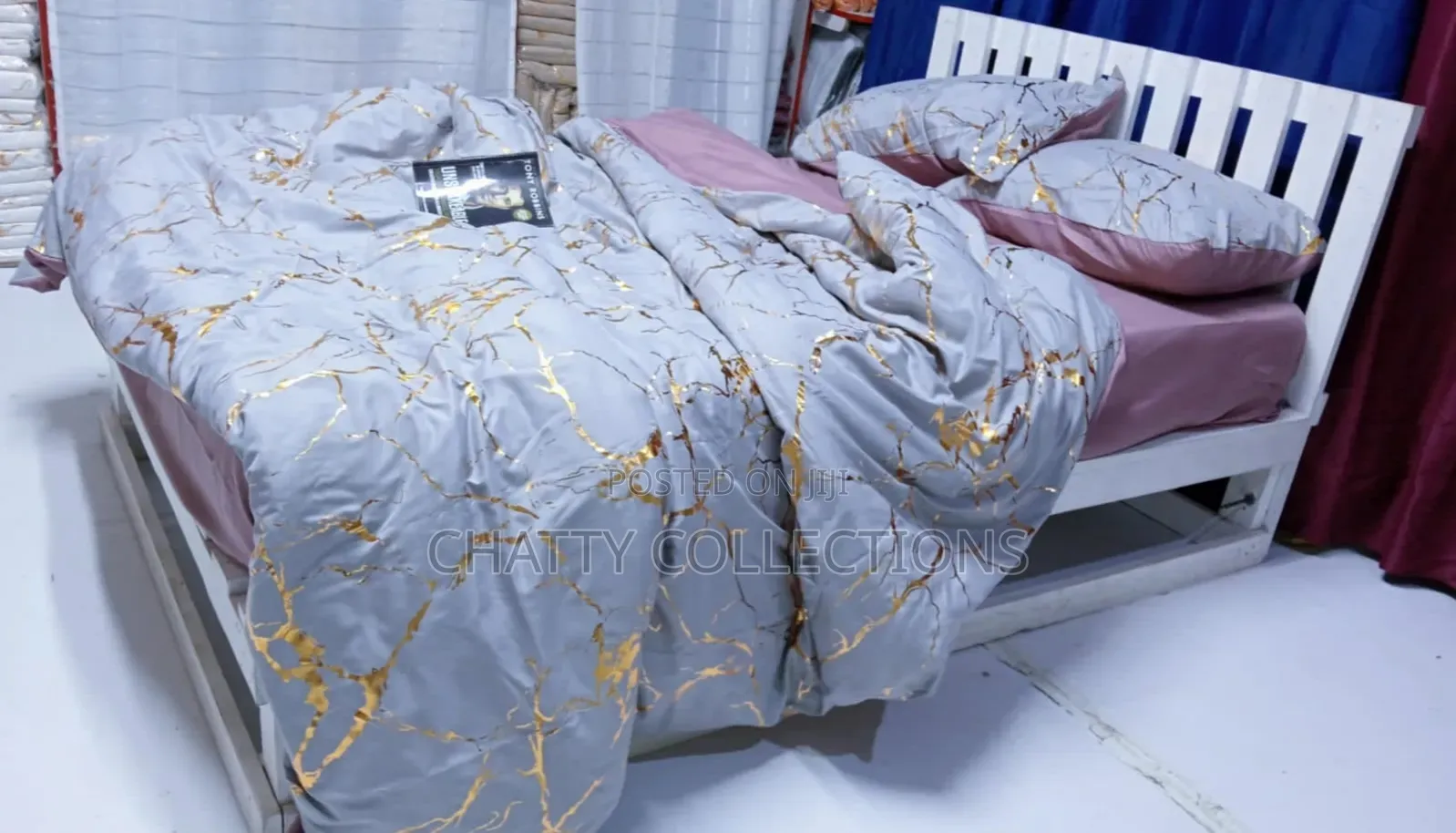 6 by 7 Luxury Gray Gold Marble Texture Foil Style Duvet Cover Set