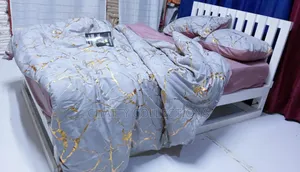 6 by 7 Luxury Gray Gold Marble Texture Foil Style Duvet Cover Set