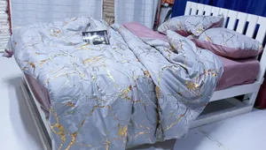6 by 7 Luxury Gray Gold Marble Texture Foil Style Duvet Cover Set