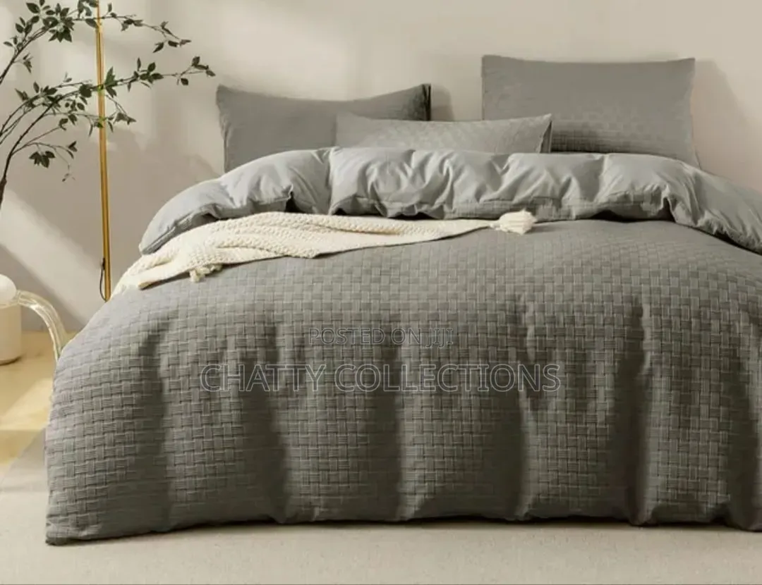 Gray 6 by 7 Waffle Weaving Poplin Luxury Soft Cotton Duvet Cover Set