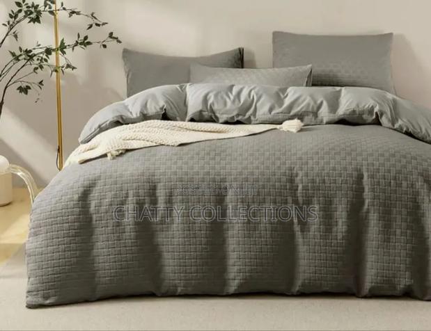 Gray 6 by 7 Waffle Weaving Poplin Luxury Soft Cotton Duvet Cover Set