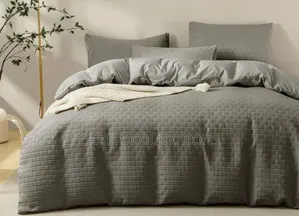 Gray 6 by 7 Waffle Weaving Poplin Luxury Soft Cotton Duvet Cover Set