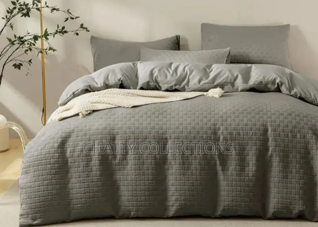 Gray 6 by 7 Waffle Weaving Poplin Luxury Soft Cotton Duvet Cover Set