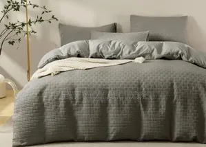 Gray 6 by 7 Waffle Weaving Poplin Luxury Soft Cotton Duvet Cover Set