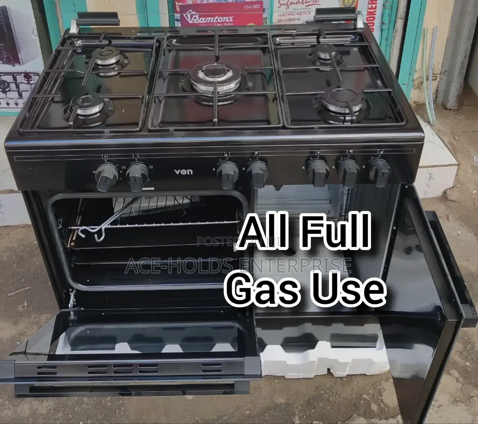 5 Burner - Von Cooker 60*90 Plus Gas Compartment ((Black)