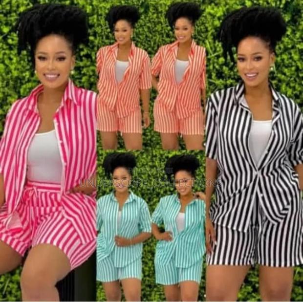Modern Working Class Ladies Stripped Three Piece Short Suit - main view