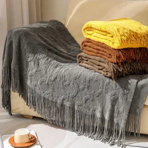 Nordic Style Sofa Throw Blanket With Tassels