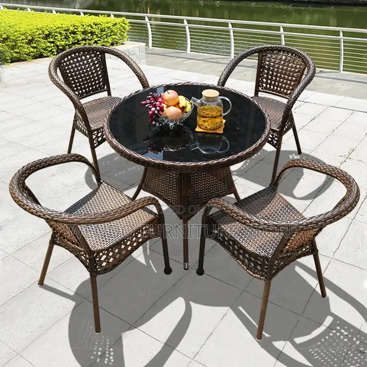 Dining Set; Rattan Balcony Garden Four Seaters Dining Set