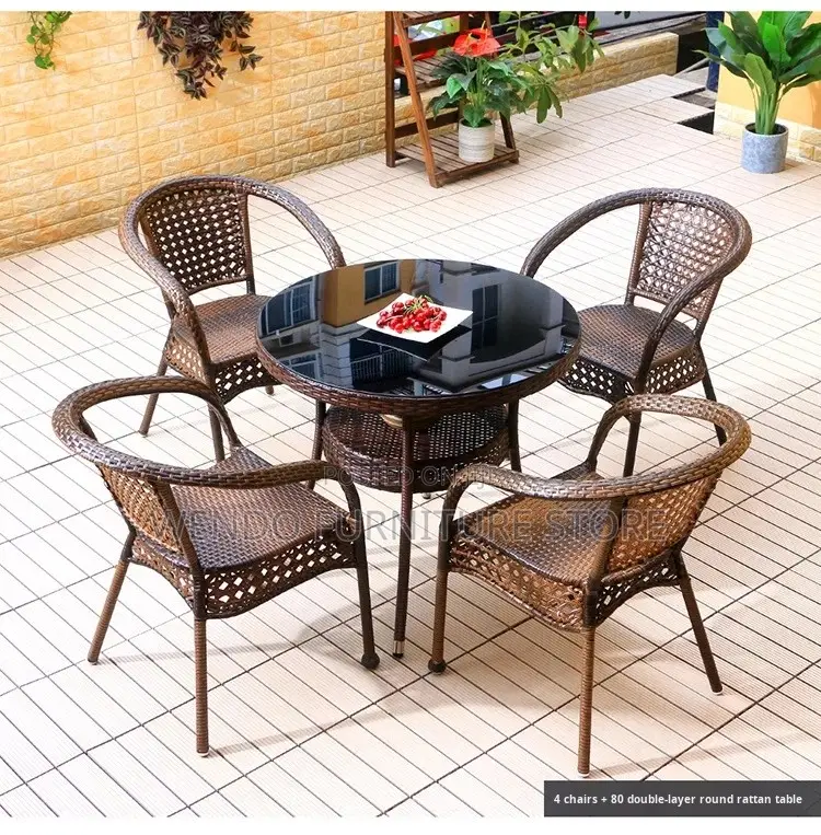 Dining Set; Rattan Balcony Garden Four Seaters Dining Set
