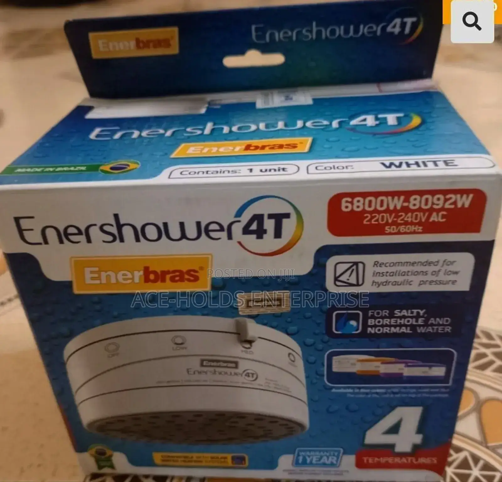 Enershower- 4t (Enerbras) Shower Head - Fresh, Salty or Borehole Water