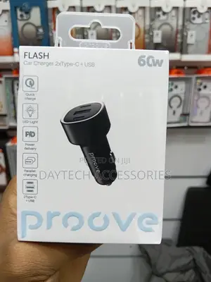 Proove Flash 60w Car Charger With Two Type-C Ports and One Usb Port.
